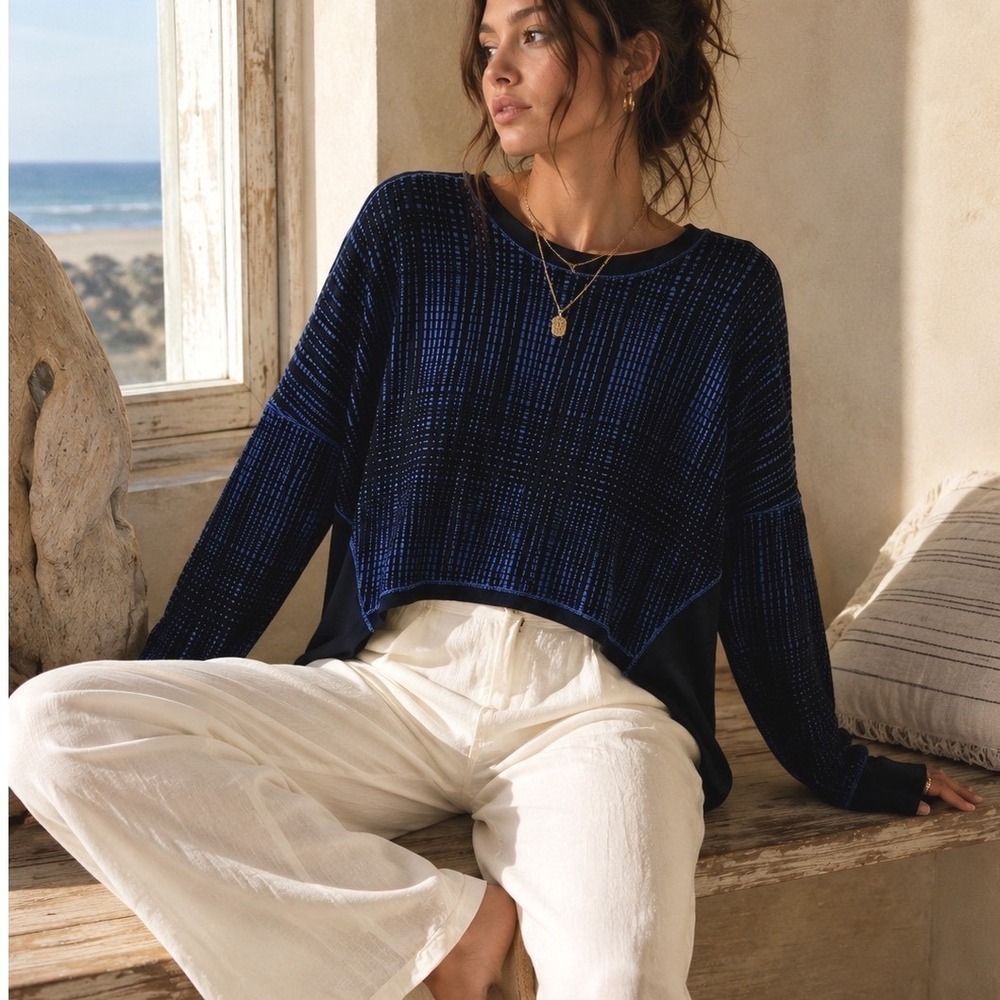 Capote Hi-Low Textured Sweater Black Blue Size‎ Small Boho Oversized